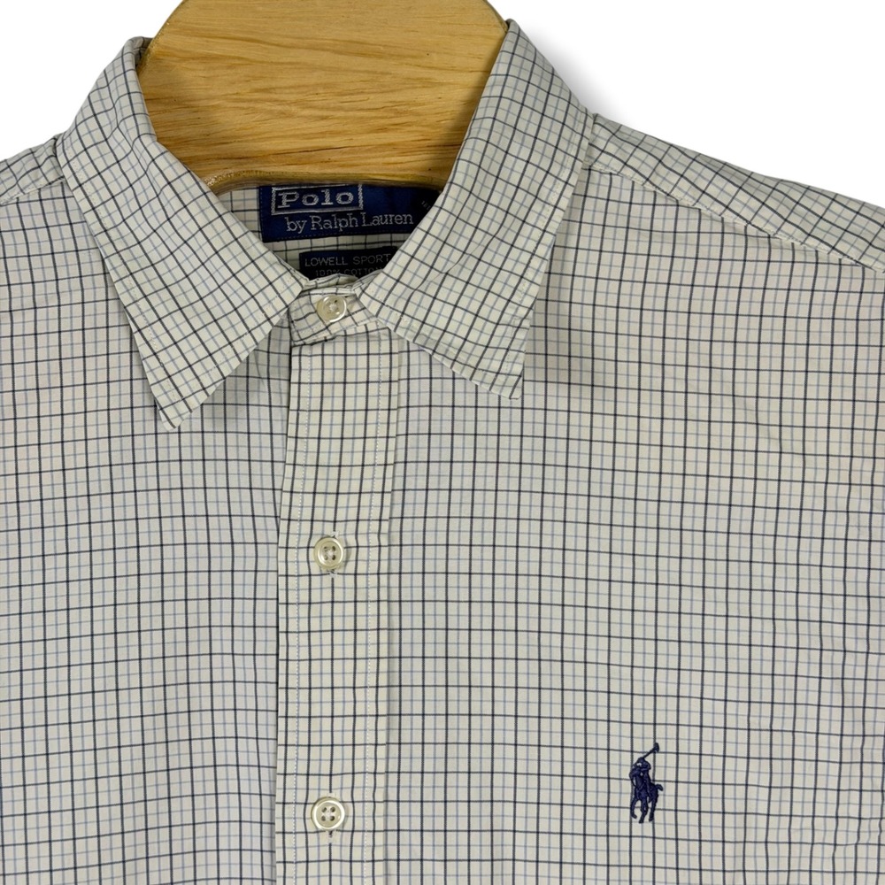 Polo Ralph Lauren Button Down Men L White Blue Check Lowell Sport Cotton Shirt